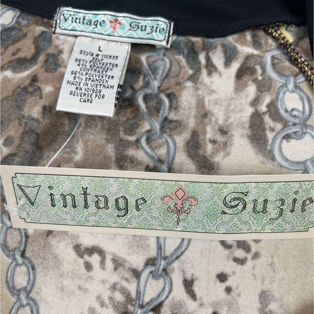 Vintage Suzie Baroque Chain Print Cowl Neck Top Y2K Brown Gold Stretch Blouse L - Picture 6 of 9